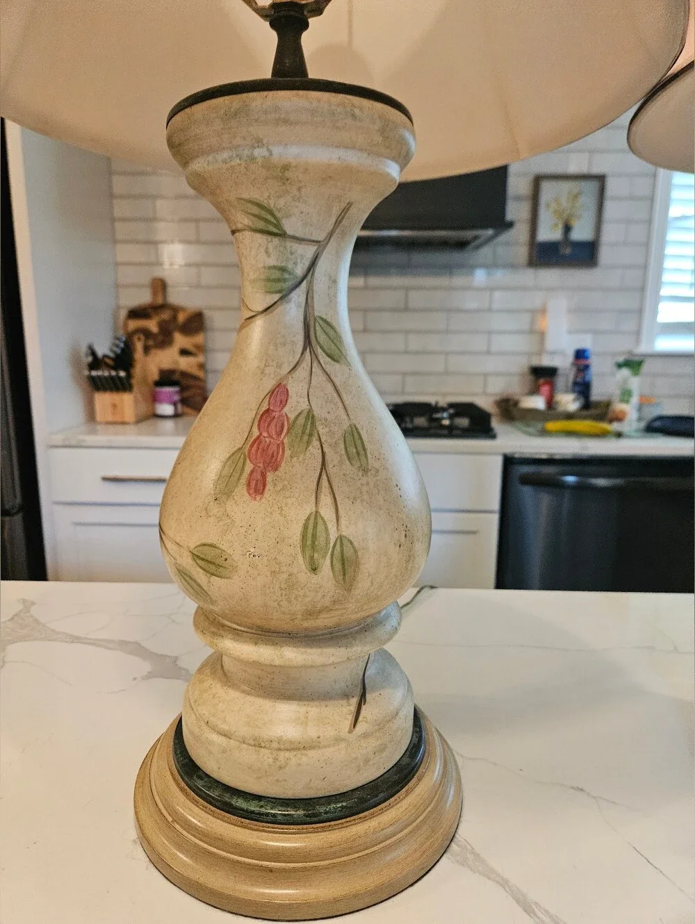 Pair Hand-Painted Wildwood Table Lamps with Beige Shade